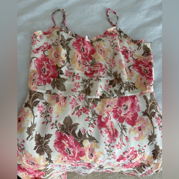 Reformation Floral Dress Pink White Yellow Green Side Slit Spaghetti Straps - Picture 6 of 8